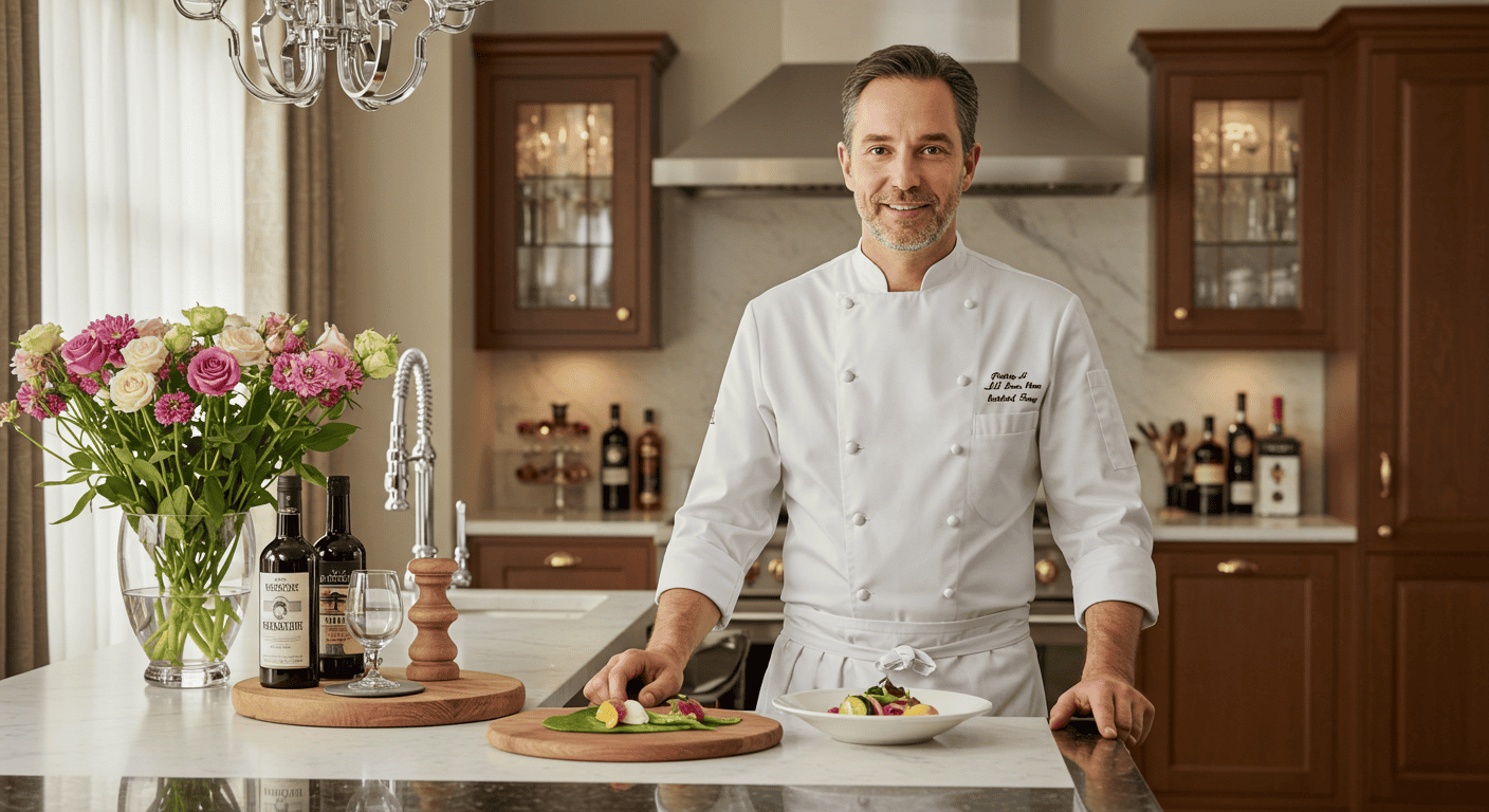 Chef convivente per famiglia privata in una cucina domestica elegante