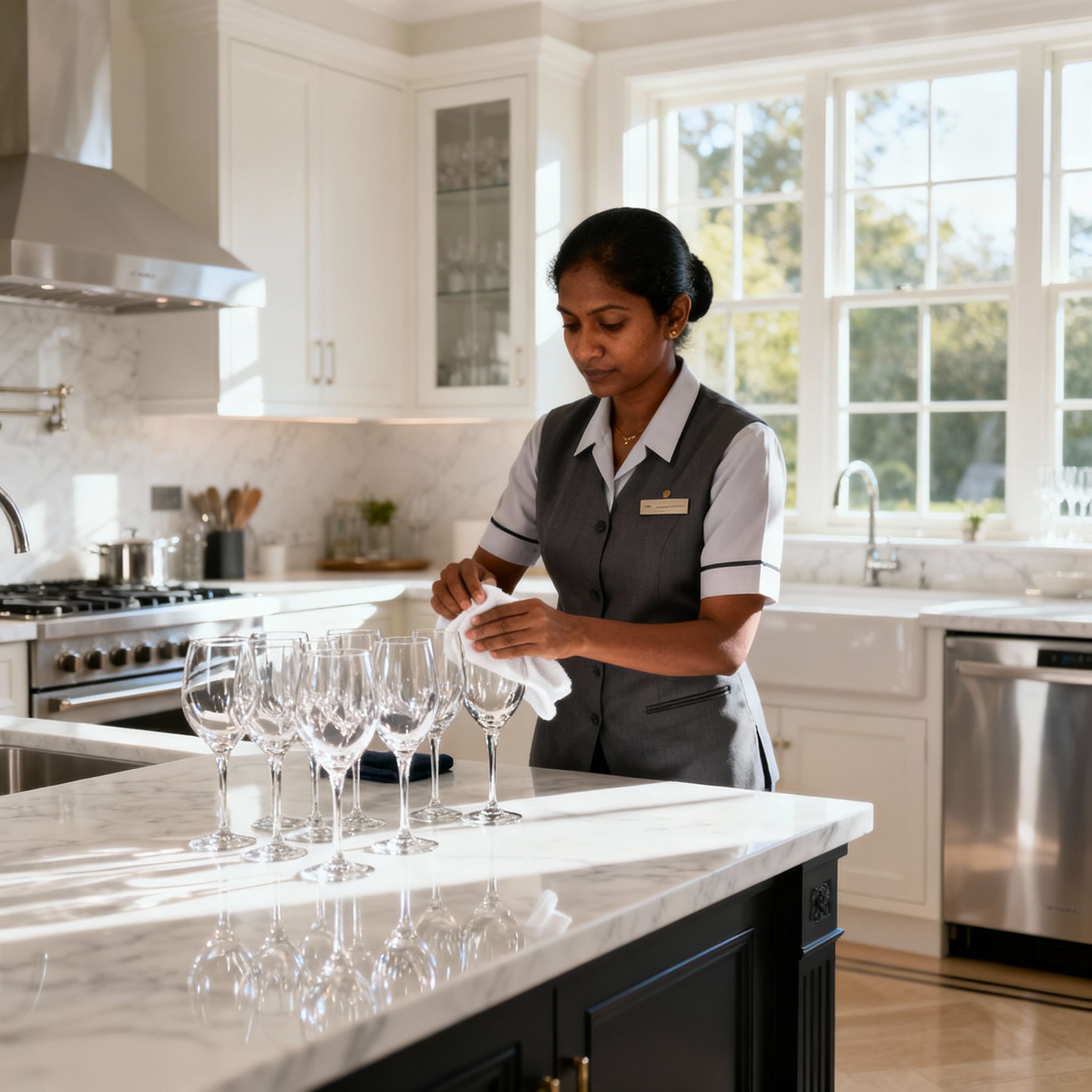 Servizio di governante Srilankese offerto da agenzia colf filippine Rieti. Cura e pulizia in cucina di lusso.