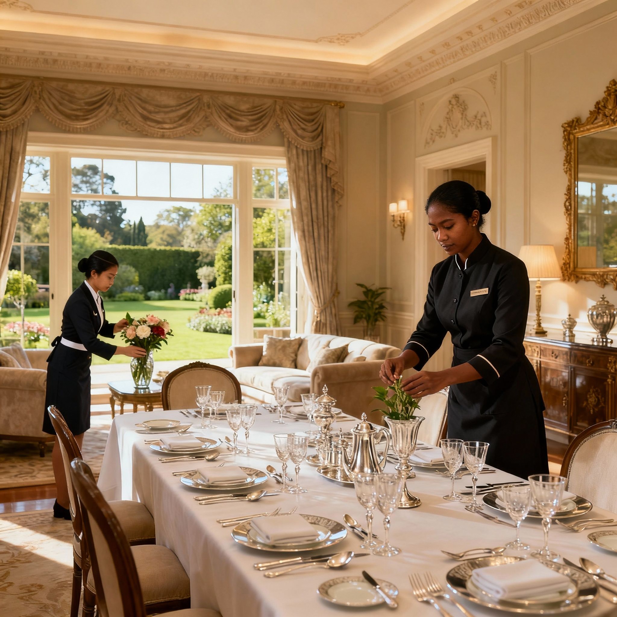 Agenzia domestici Biella: governante dello Sri Lanka prepara una tavola elegante. Gestione e cura della casa per famiglie esigenti.