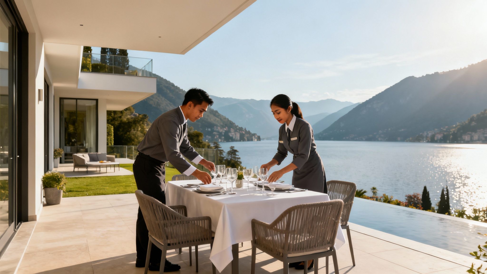 Agenzia domestici Lecco: coppia di domestici filippini qualificati in una villa di lusso con vista sul Lago di Como.