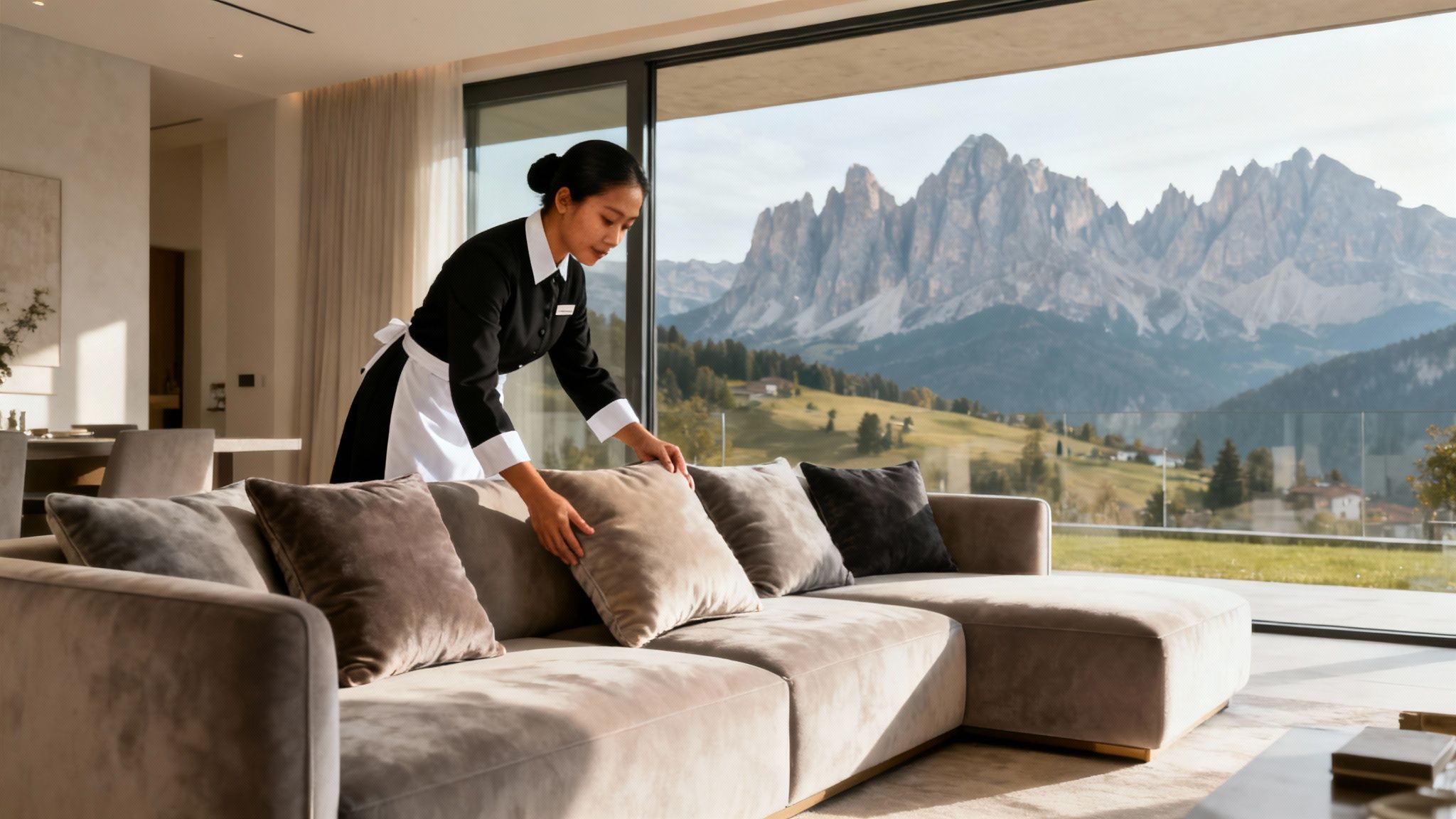 Agenzia domestici Trento: domestica filippina in una villa di lusso con vista sulle Dolomiti, servizio d'eccellenza e discrezione.