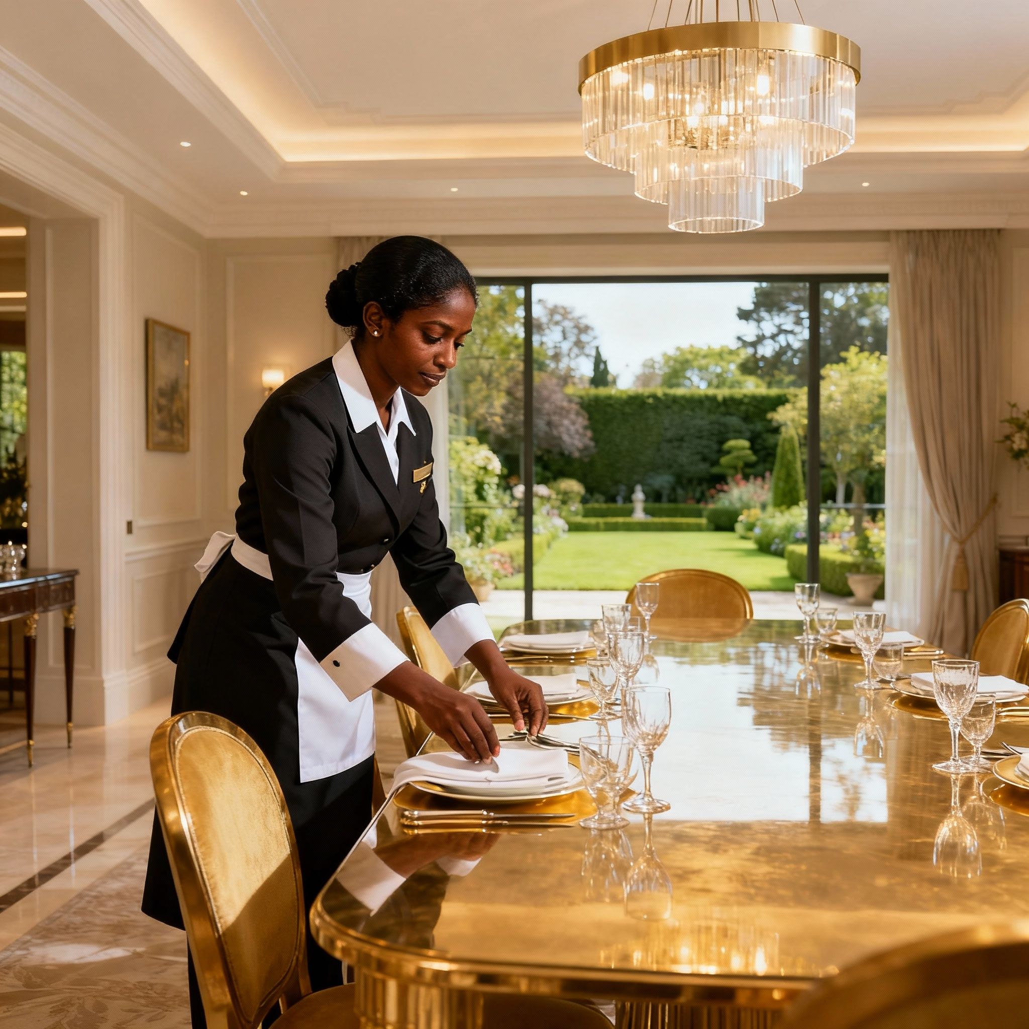 Cercasi Coppia Di Domestici per la gestione impeccabile della sala da pranzo. Servizio di lusso per residenze signorili.