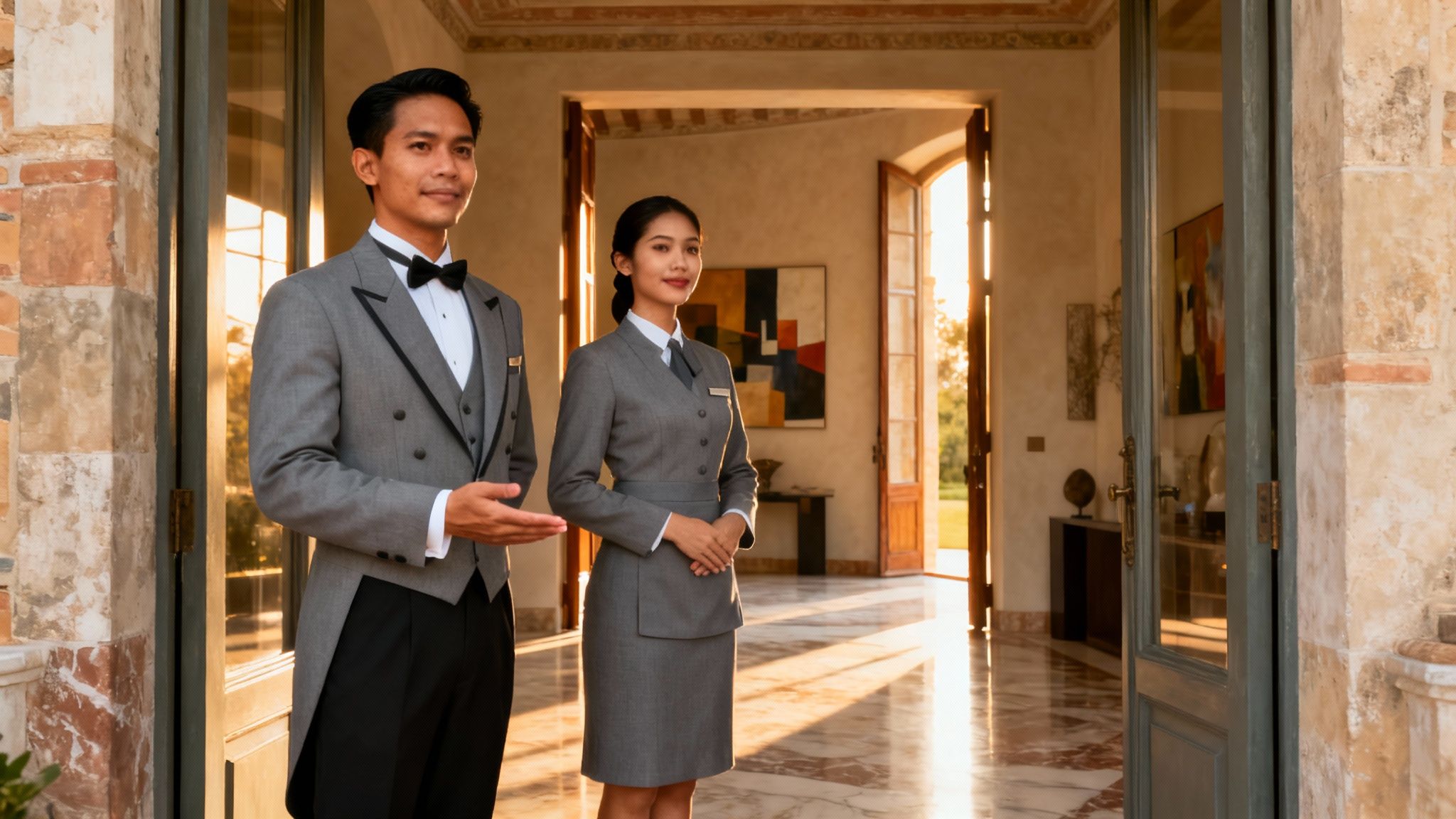 Coppia Di Filippini Arezzo: maggiordomo e governante accolgono in una lussuosa villa toscana. Servizio domestico impeccabile.