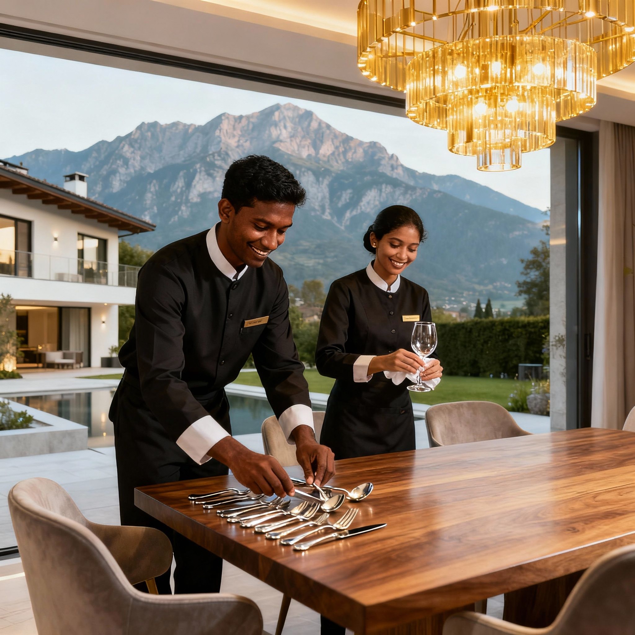 Coppia Sri Lanka Trento - gestione professionale della sala da pranzo in una residenza di prestigio.