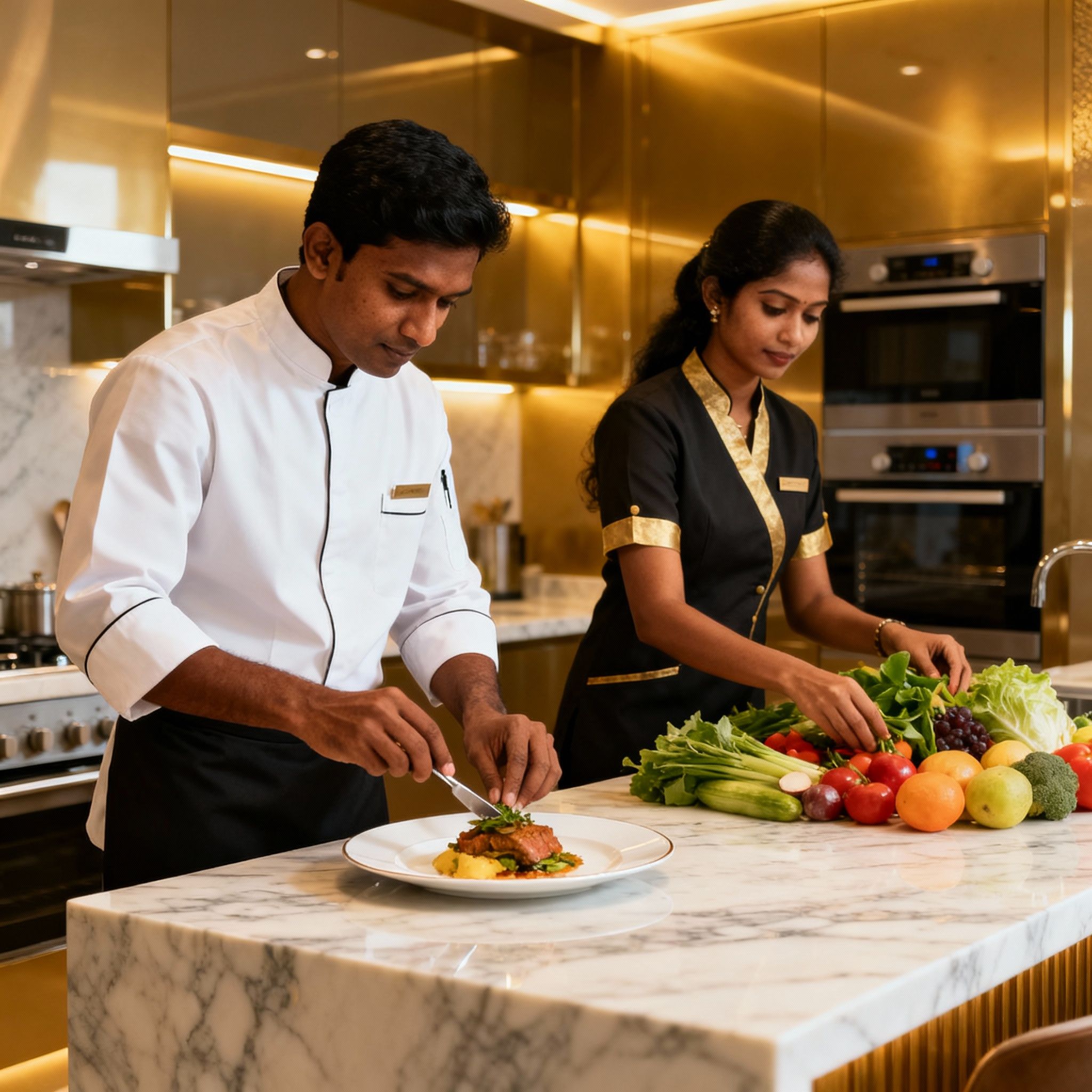 Gestione cucina professionale di una Coppia Sri Lanka Treviso. Organizzazione impeccabile in una villa di lusso.