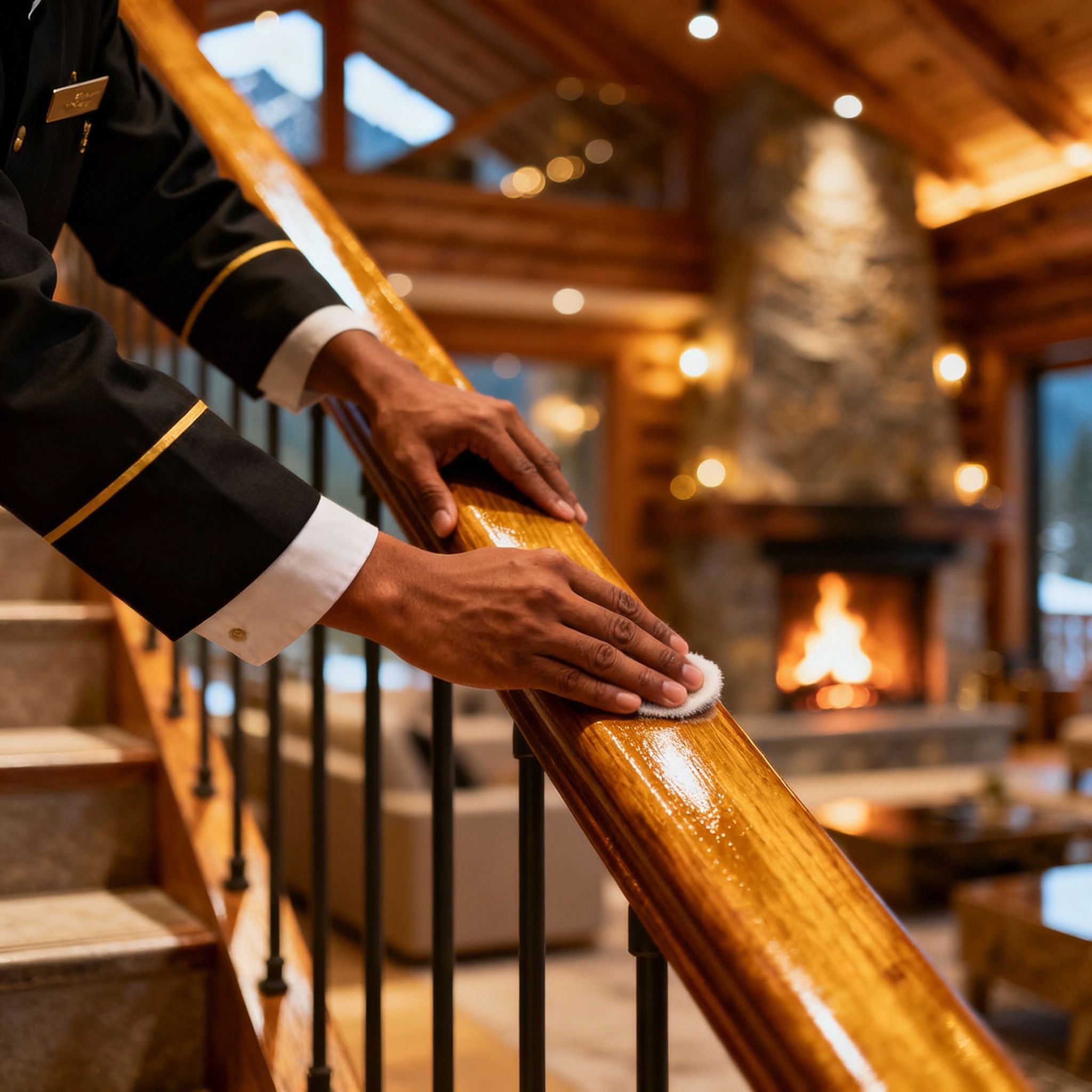 Dettaglio delle mani di un custode, simbolo di cura per il vostro chalet di montagna. Coppia custodi filippini.