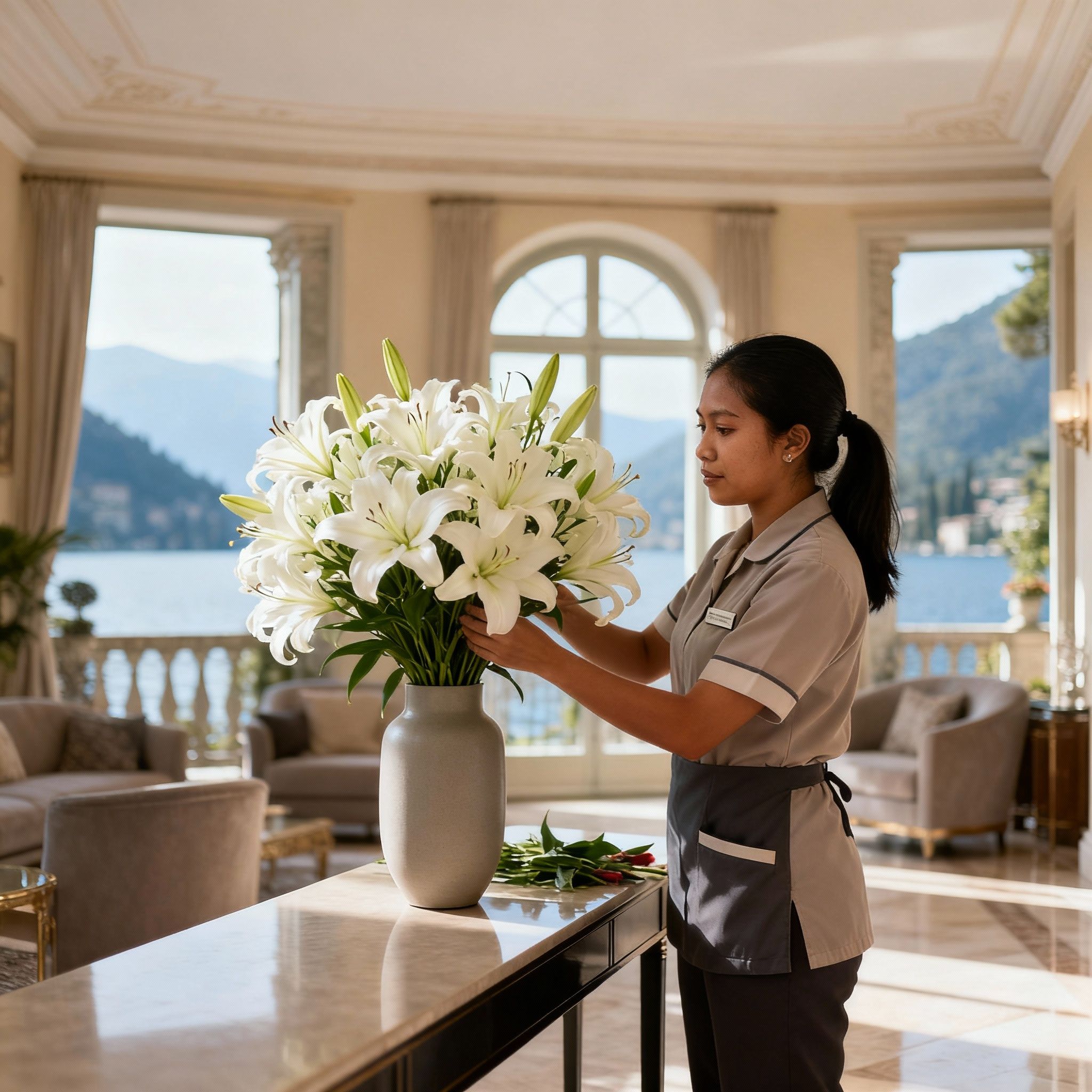 Servizio lifestyle offerto da coppia domestici Cernobbio, cura dei dettagli e dell'arredo in villa di lusso.