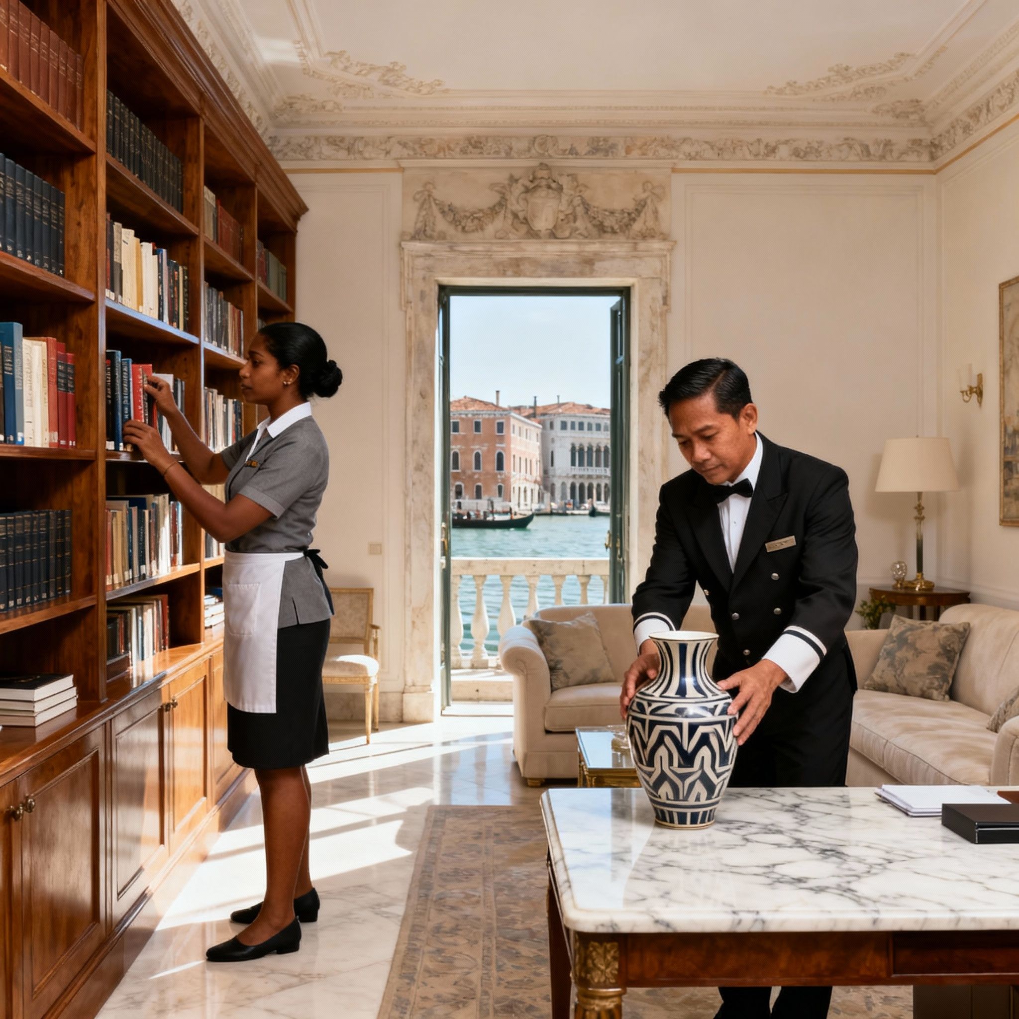Migliore agenzia colf Venezia: governante dello Sri Lanka organizza una libreria in una villa di lusso.