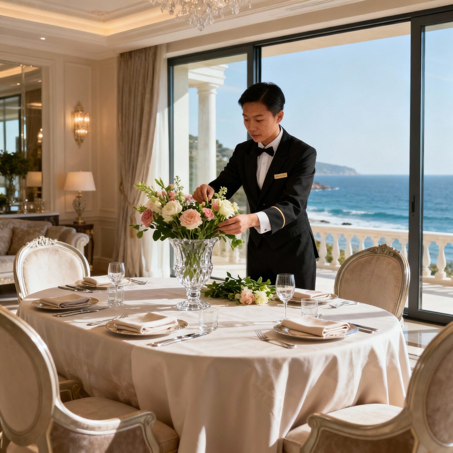 Agenzia colf filippine Massa - Allestimento tavolo luxury con vista mare