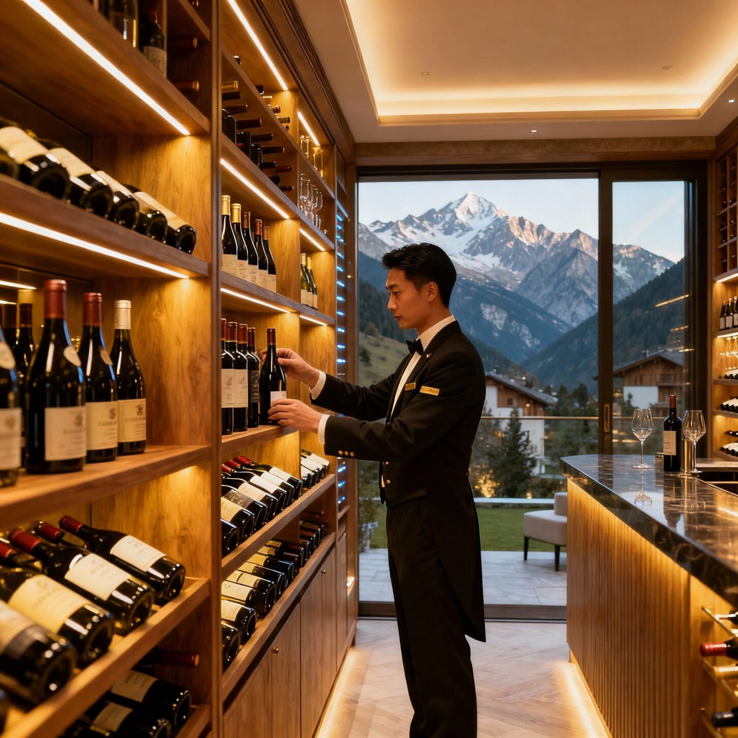 Agenzia domestici Aosta - Personale domestico asiatico seleziona vini in cantina luxury