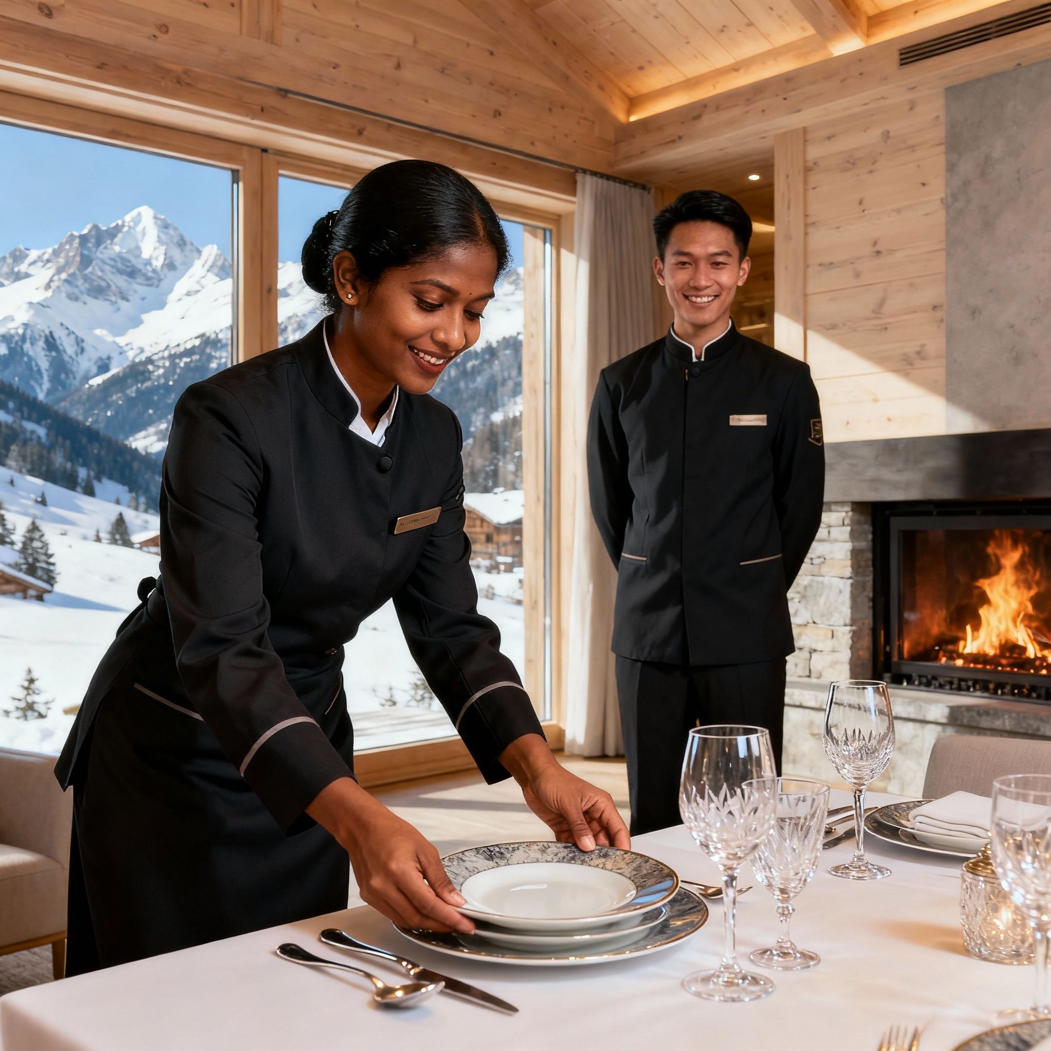 Servizio impeccabile dalla nostra agenzia per personale domestico Courmayeur: governante che prepara una tavola elegante.