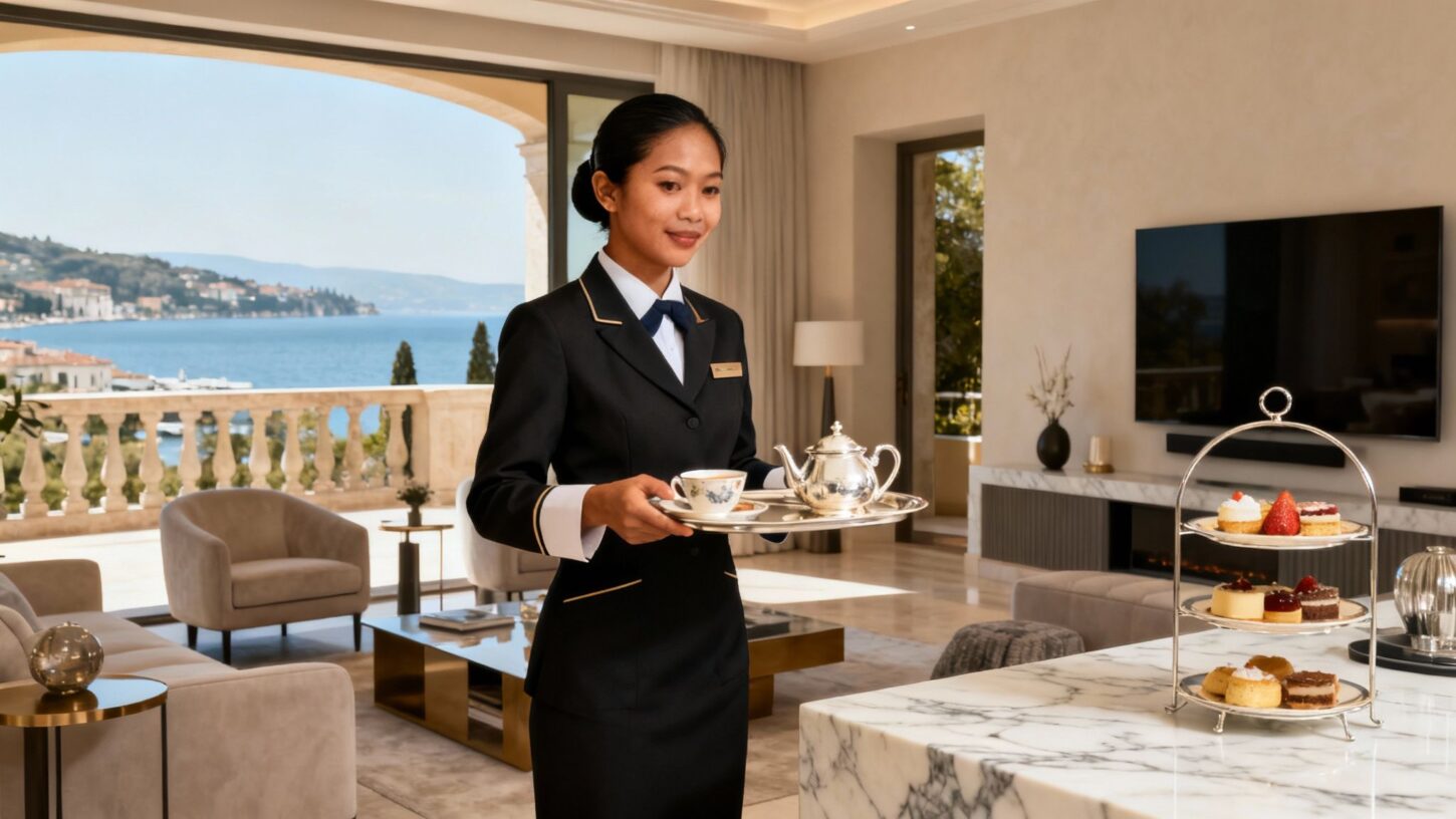 Agenzia per personale domestico La Spezia - Domestica filippina di lusso serve tè in villa elegante