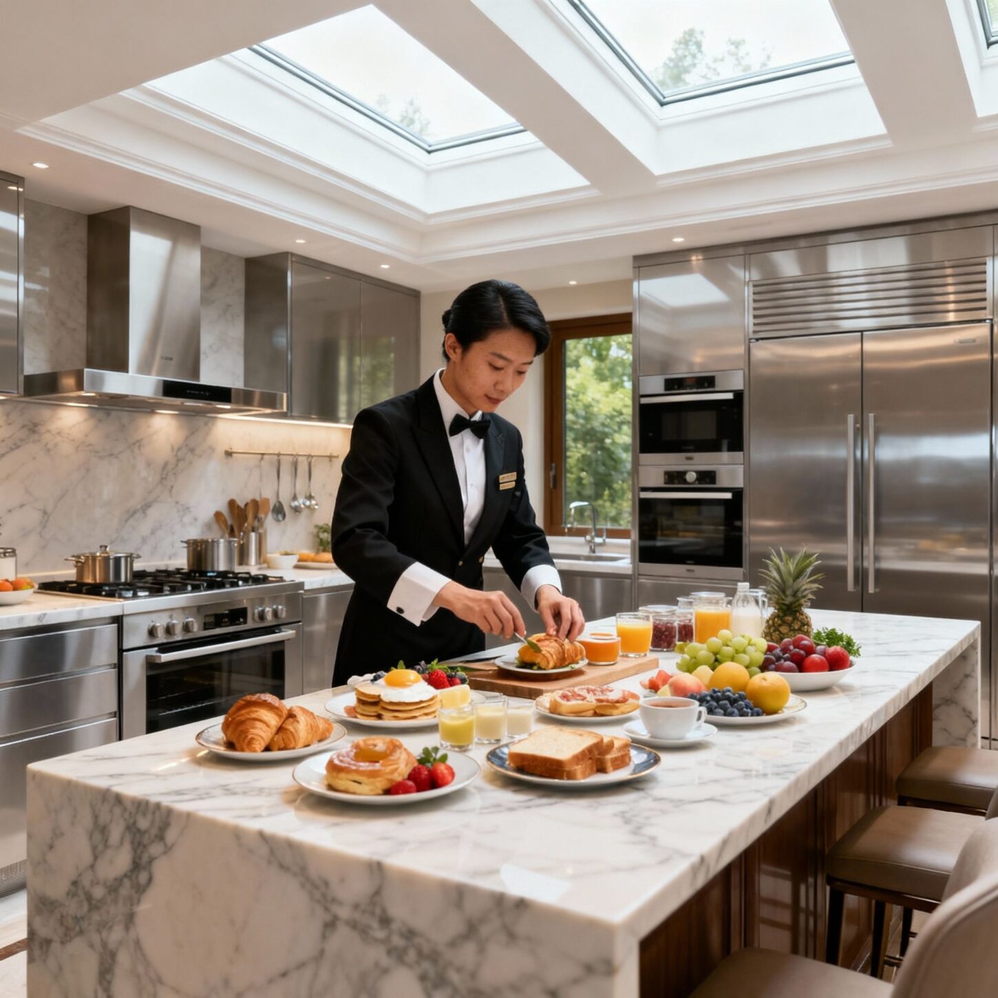 Agenzia per personale domestico Padova - Personale asiatico in cucina luxury per colazione gourmet