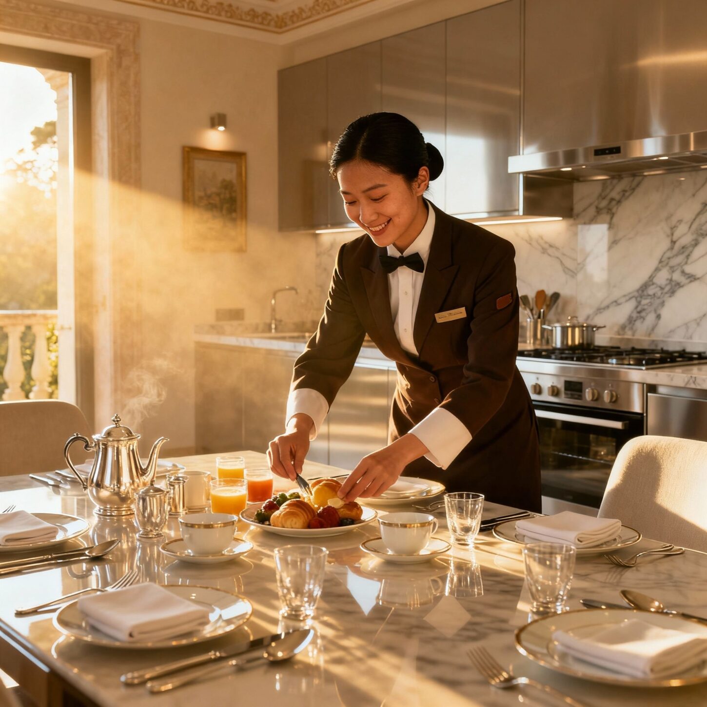 Cerco coppia custodi Referenziati - Servizio colazione gourmet preparato da personale domestico asiatico in sala da pranzo luxury