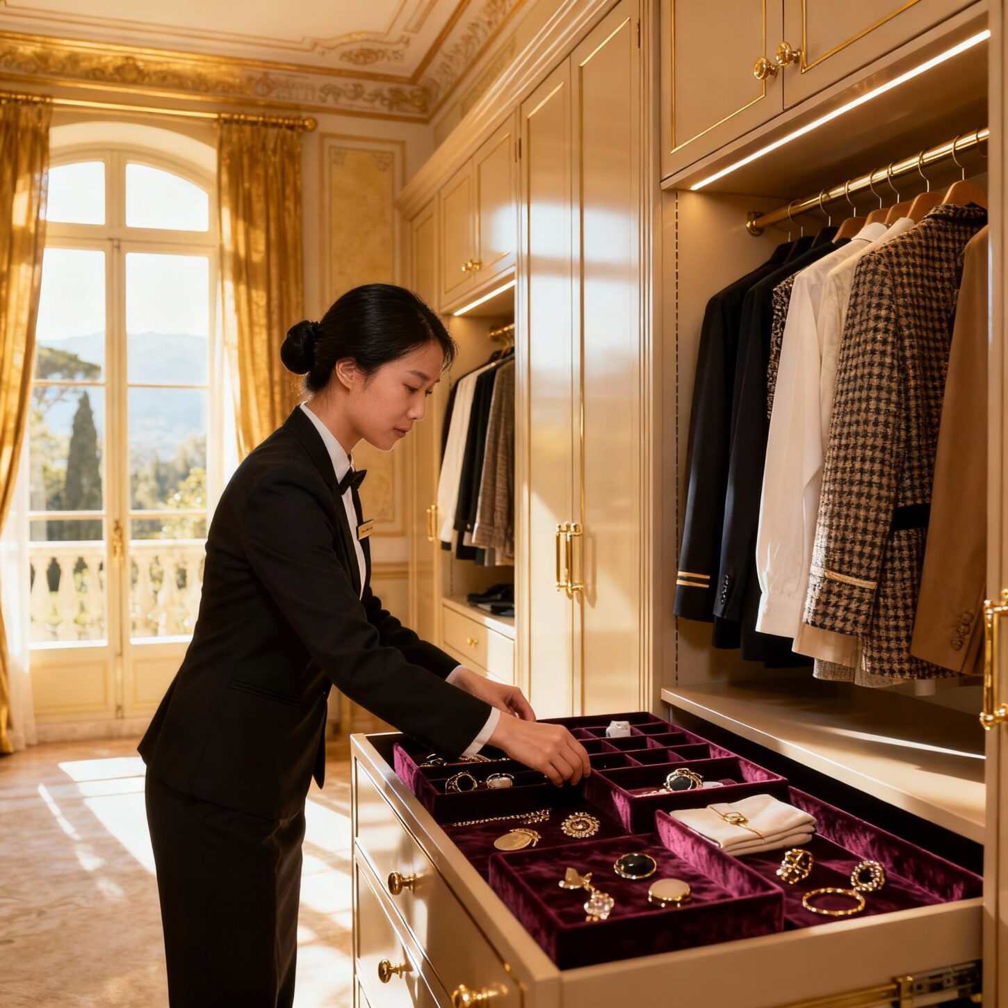 Colf Albizzate - Personale domestico asiatico organizza guardaroba di lusso in villa elegante