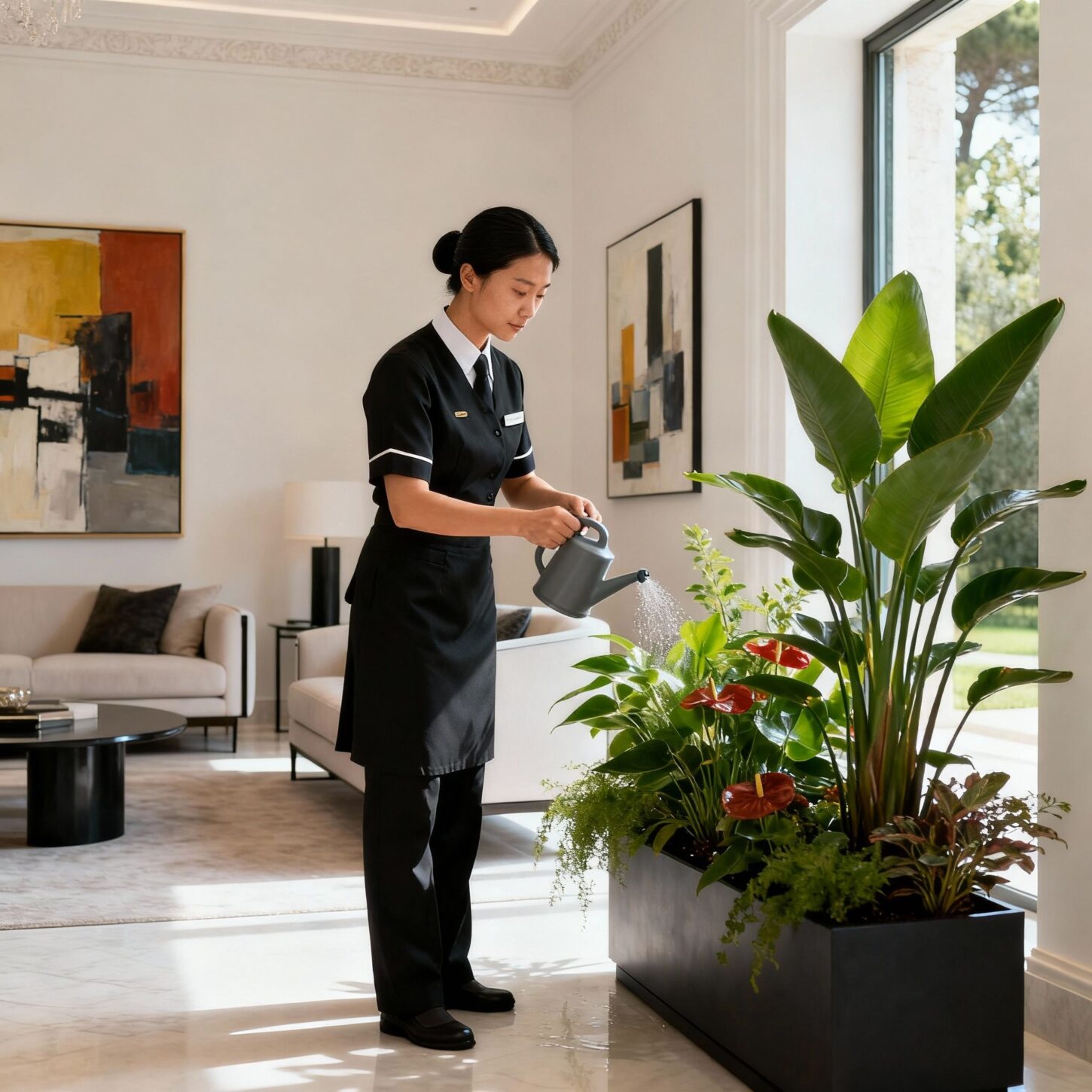 Coppia Domestici Arese - Personale domestico asiatico in salotto luxury