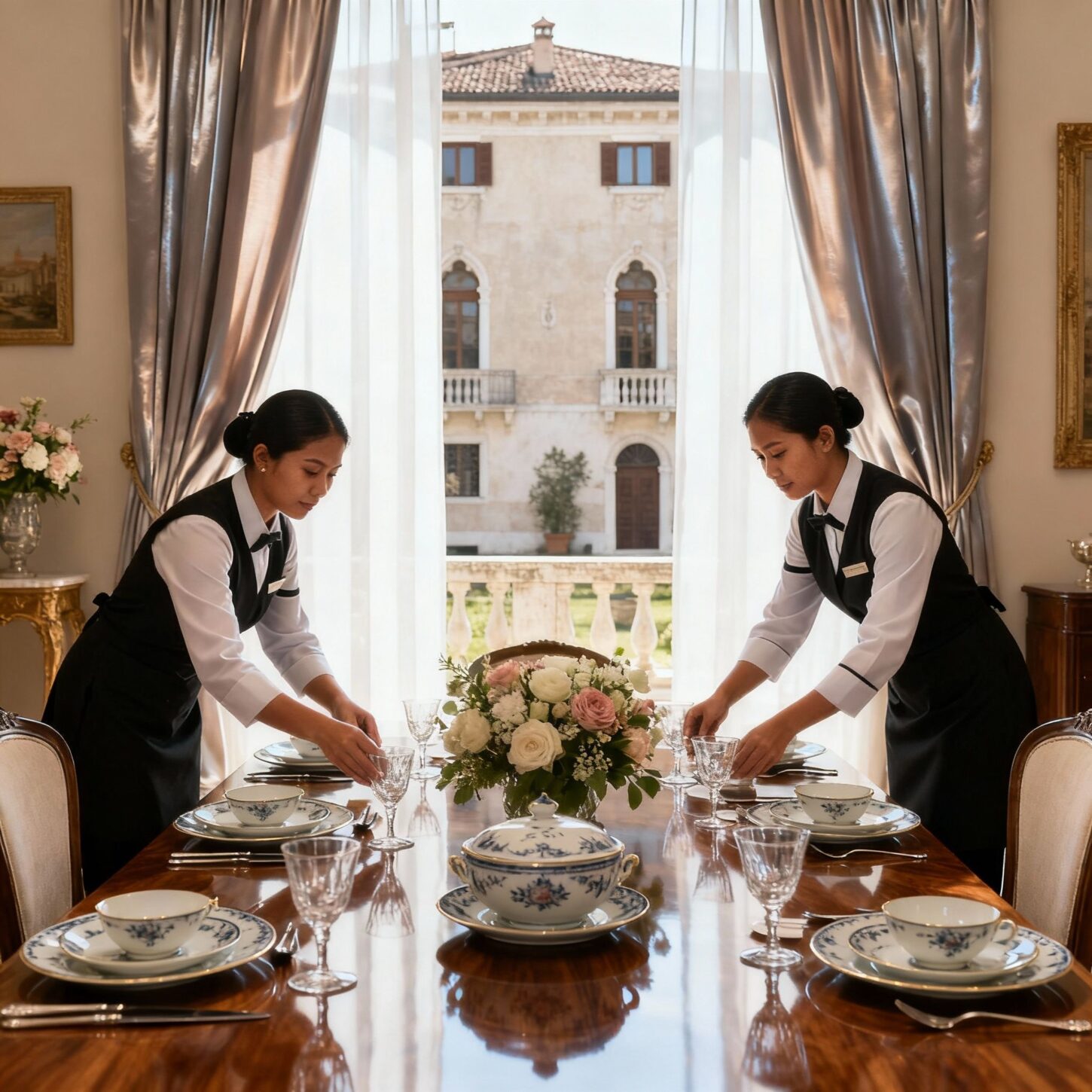 Coppia Domestici Filippini Udine - allestimento tavola di lusso