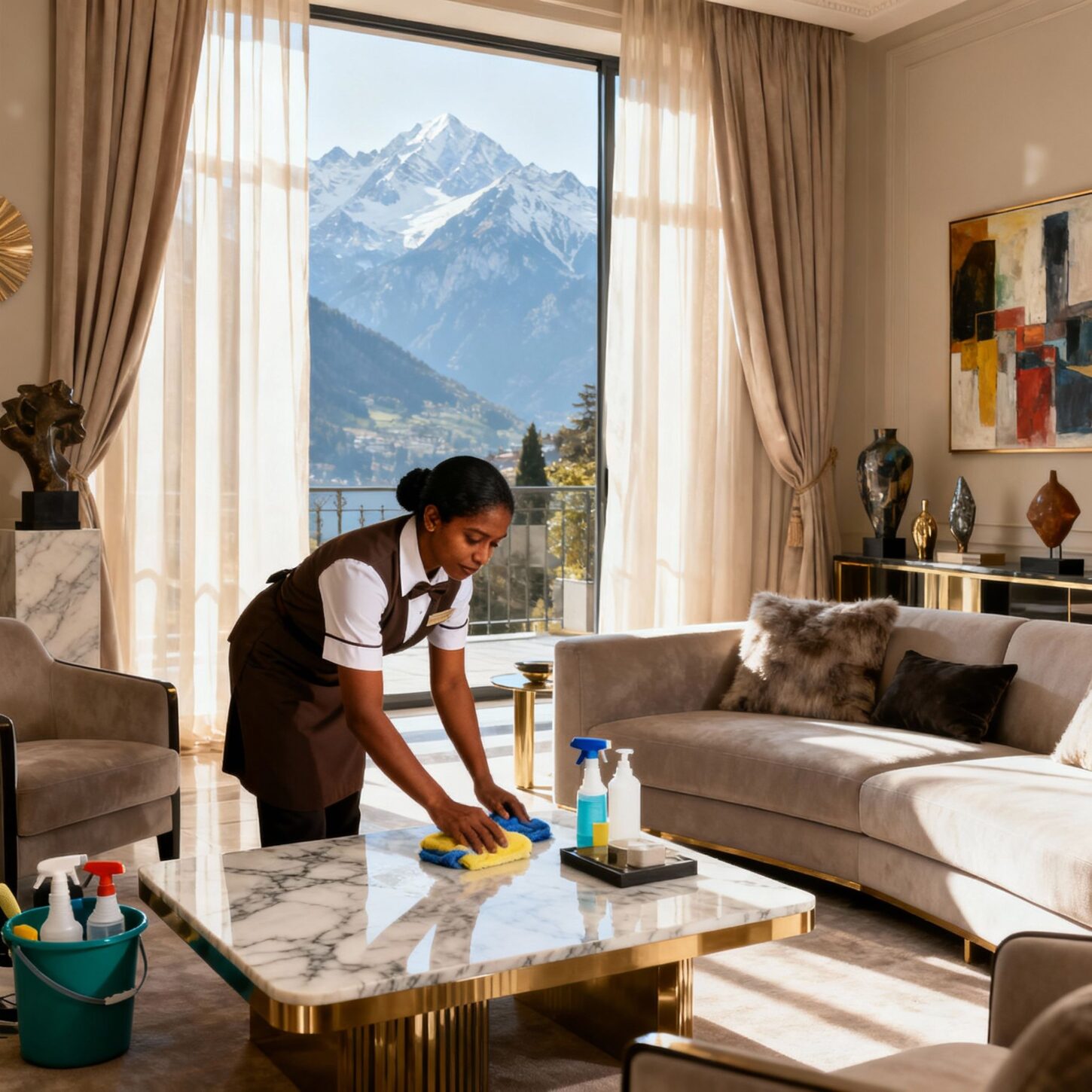 Coppia Sri Lanka Courmayeur - Personale sri lankese in sala elegante per pulizia premium