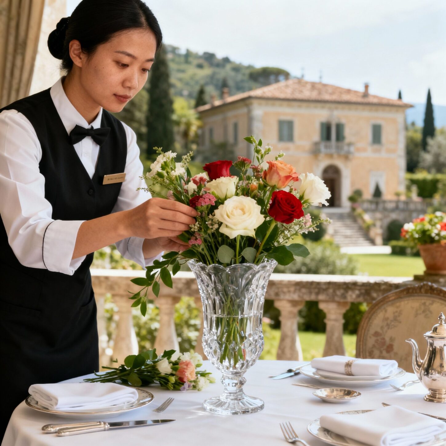 Coppia Sri Lanka Monza-Brianza - Dettaglio mani assistente domestico srilankese con fiori freschi