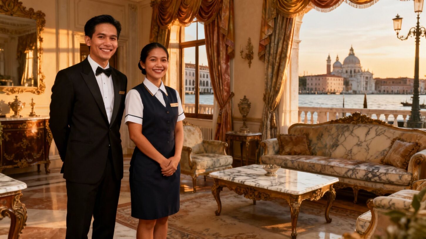 Coppia Sri Lanka Venezia - Coppia domestici asiatici eleganti in salotto veneziano luxury