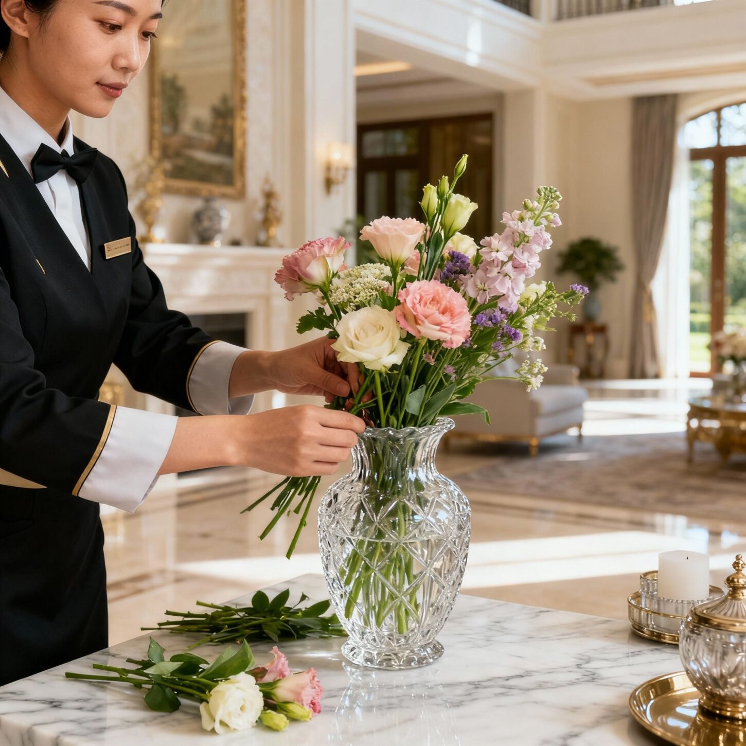Coppia custodi Milano Marittima - Dettaglio decorazioni floreali servizio luxury