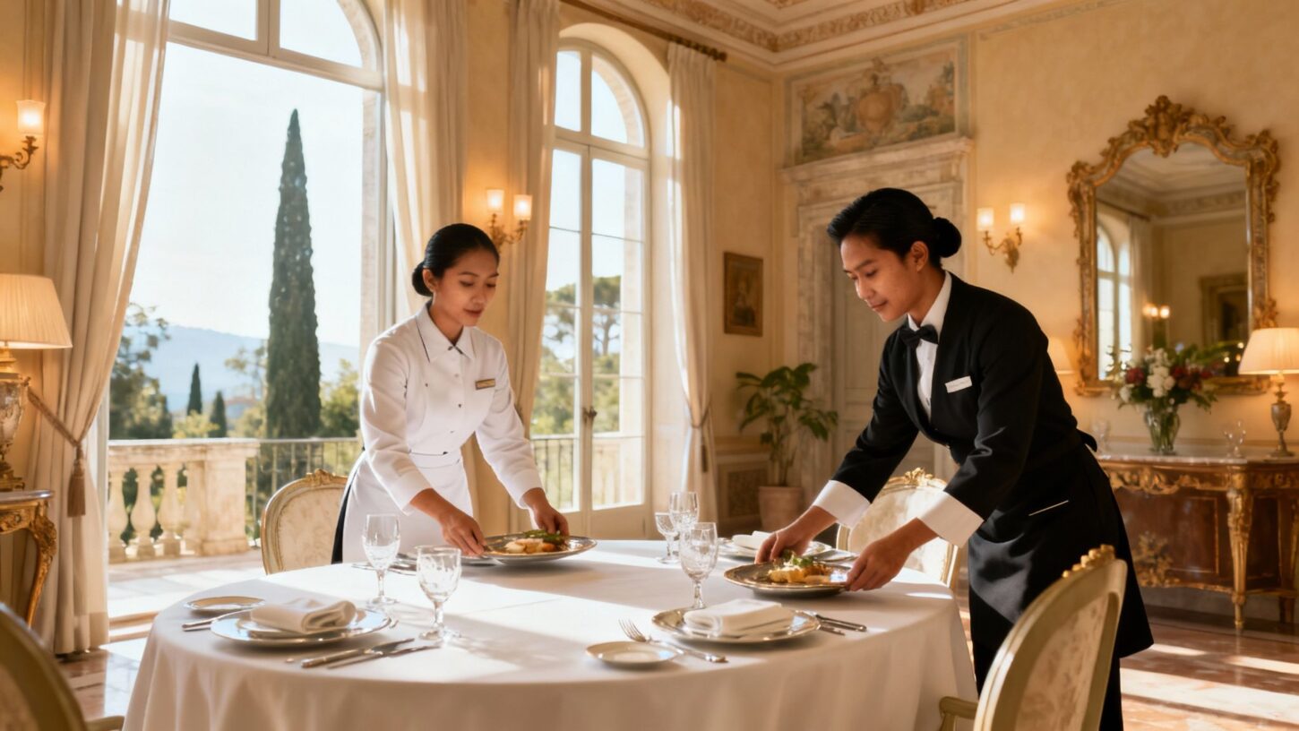 Coppia domestici Orvieto - preparazione tavola di lusso