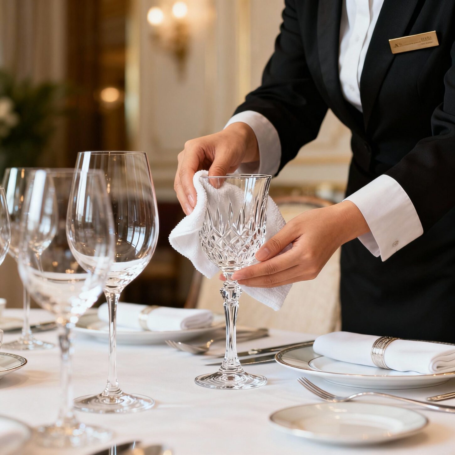 Migliore agenzia colf Sirmione - Dettaglio servizio professionale domestico asiatico su cristalleria luxury