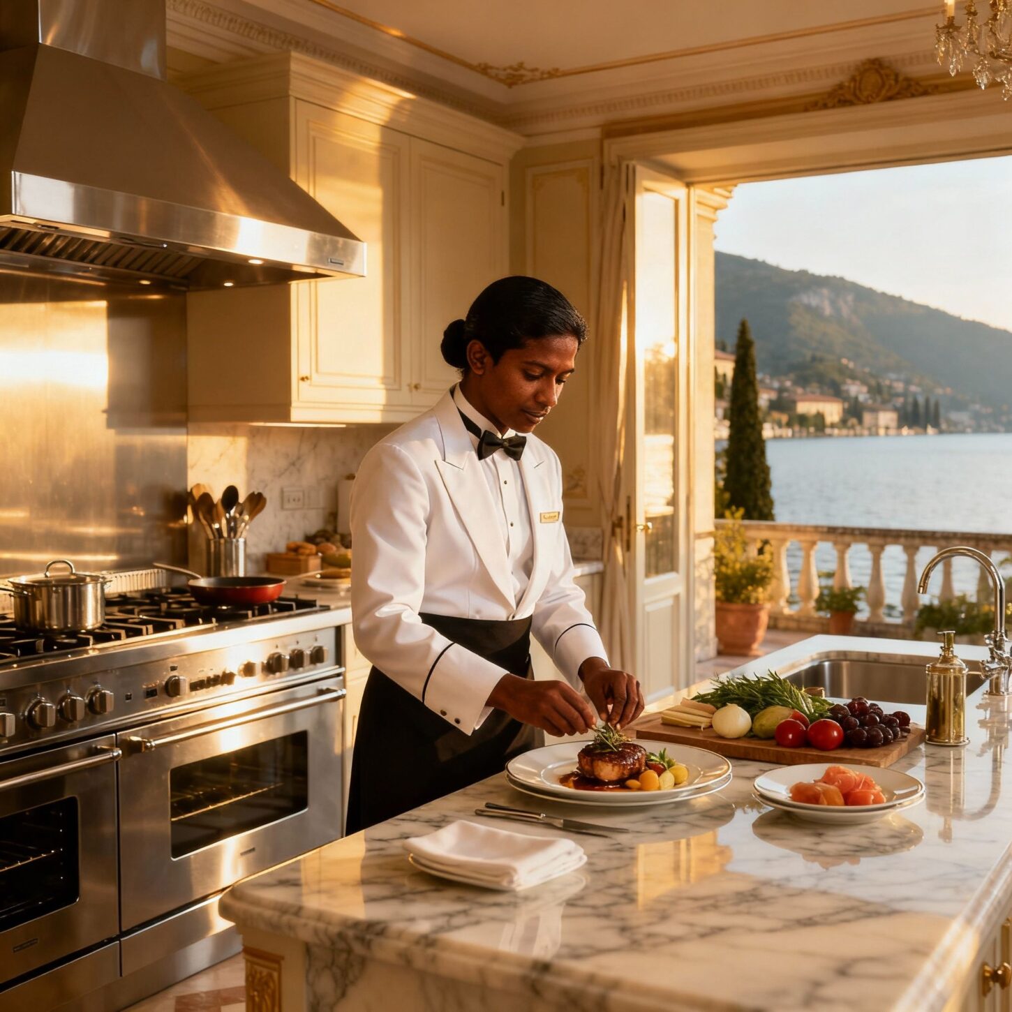 Migliore agenzia colf Sirmione - Chef domestico sri lankese in cucina elegante di villa