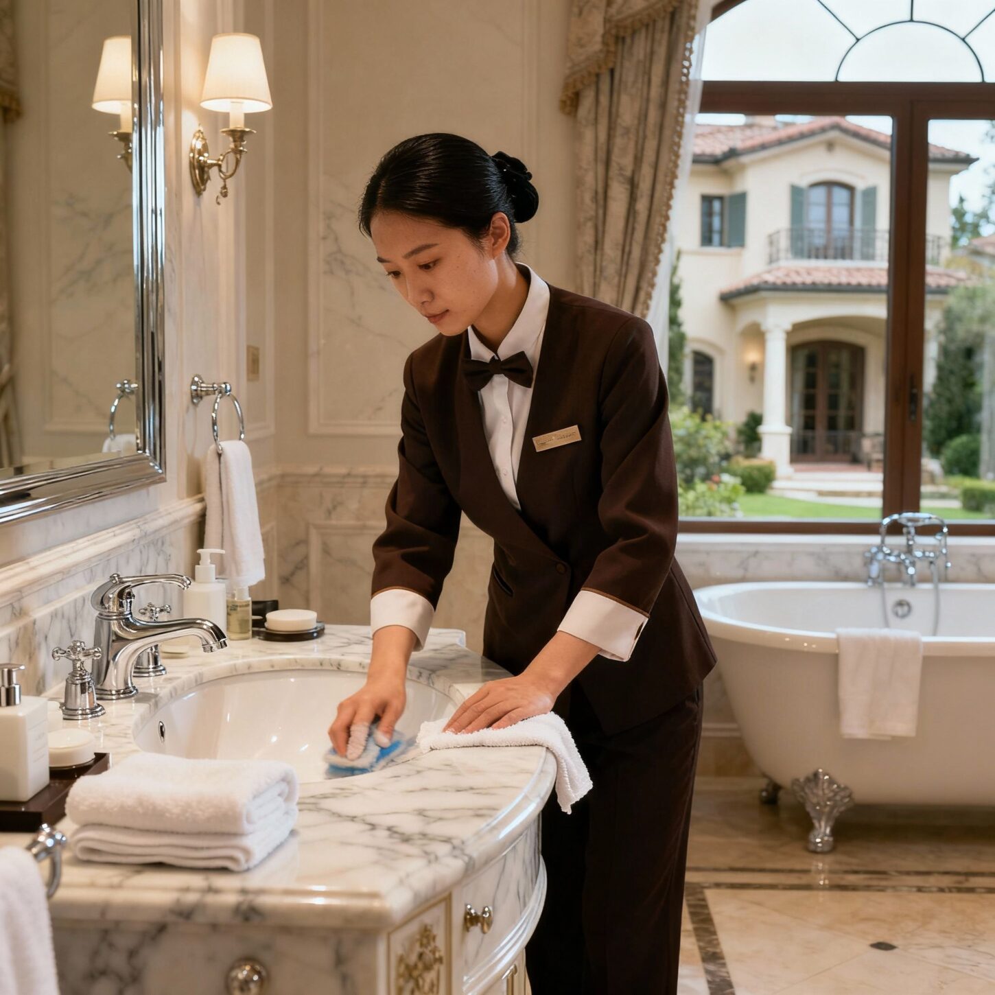 Migliore agenzia domestici Cremona - personale asiatico mantiene bagno di lusso in villa signorile