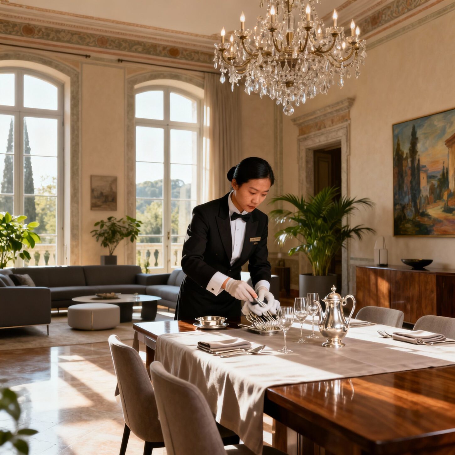 agenzia coppia domestici sri lanka - domestico asiatico lucida argenteria in sala da pranzo lusso