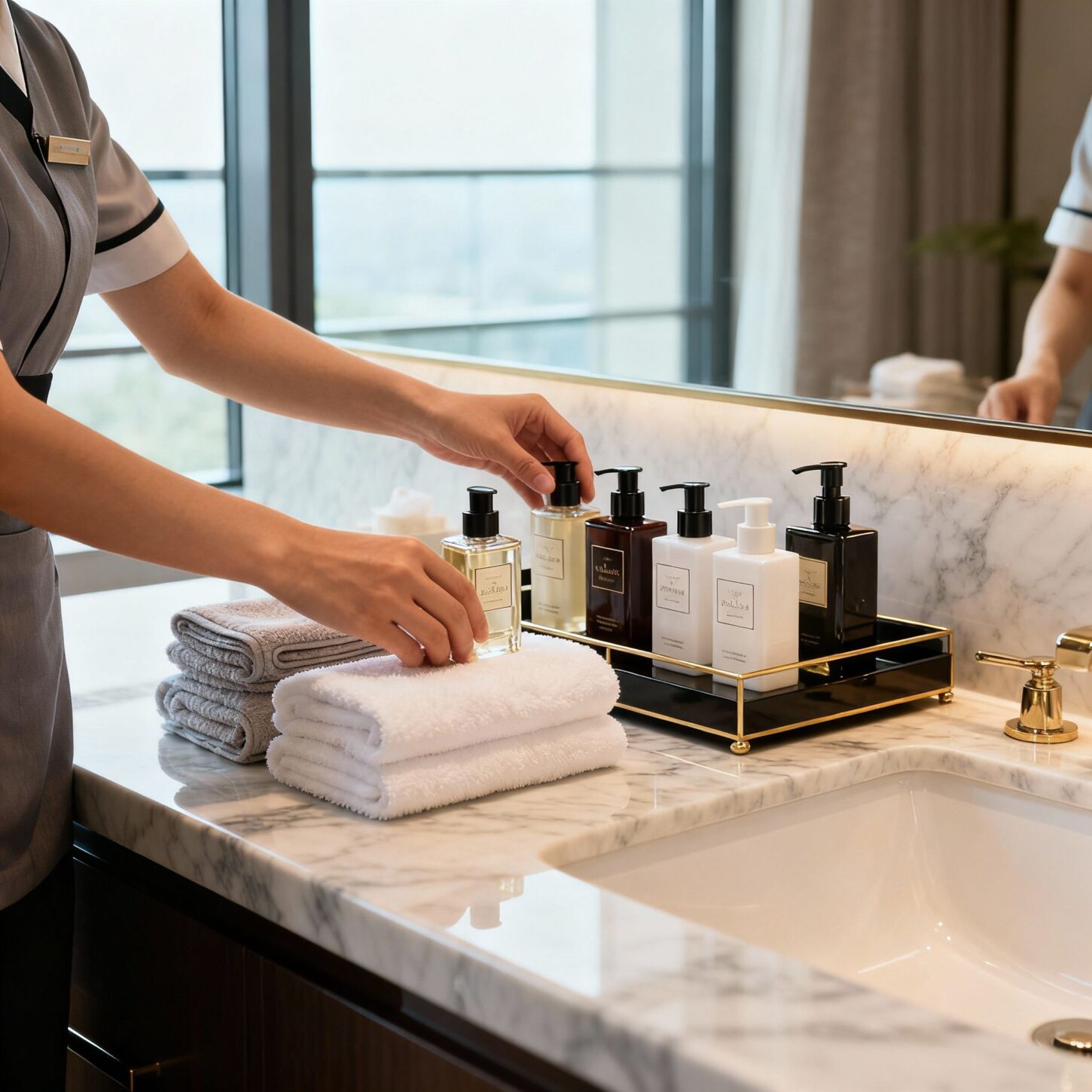 coppia custodi giardinieri - dettaglio bagno luxury domestica asiatica servizio perfetto