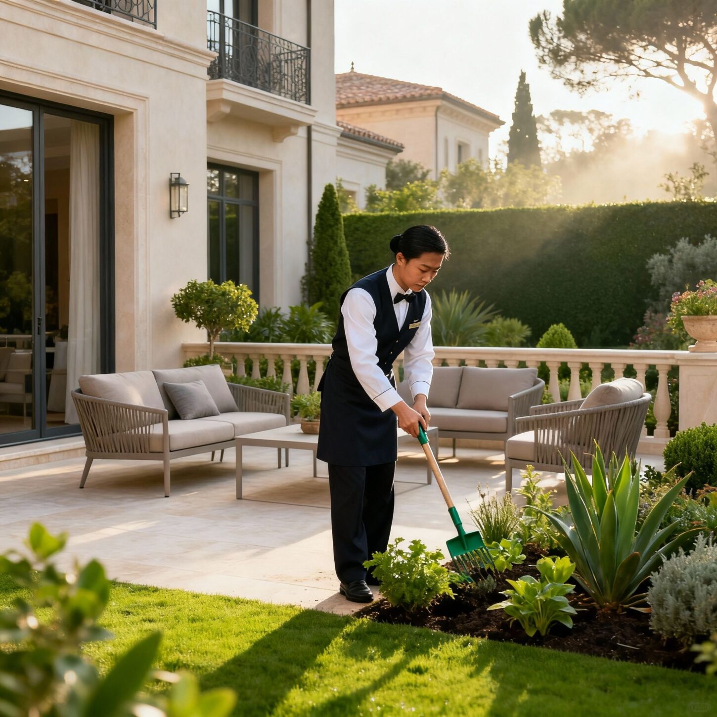coppia custodi giardinieri - manutenzione giardino luxury domestica asiatica villa esclusiva