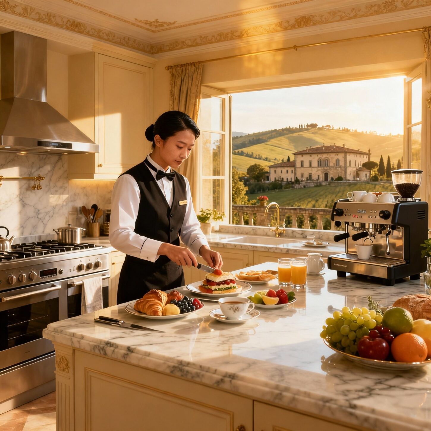 coppia domestici firenze colline - Servizio colazione gourmet con staff domestico asiatico esperto in cucina