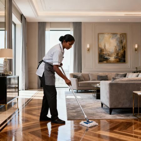 Agenzia domestici Teramo - domestico asiatico che pulisce salotto signorile
