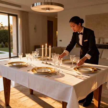 Agenzia domestici Teramo - domestico asiatico che apparecchia tavola di lusso