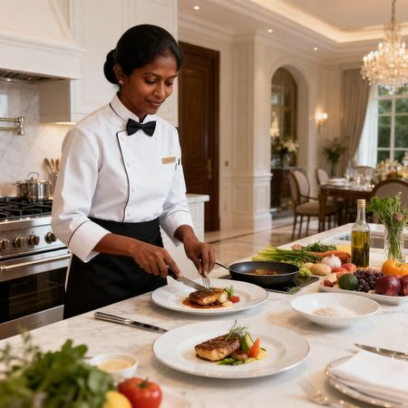 Agenzia per personale domestico Madonna di Campiglio - domestico asiatico prepara pasto gourmet in casa di lusso