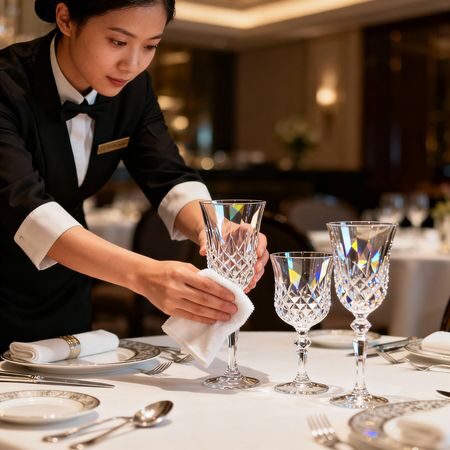 Agenzia per personale domestico Madonna di Campiglio - domestico asiatico prepara servizio di cristalleria