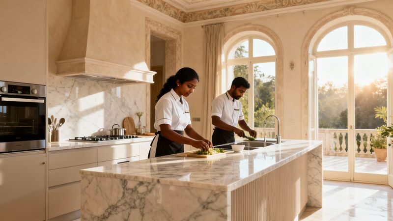 Coppia Di Domestici Sri Lanka - coppia asiatica professionale in villa di lusso