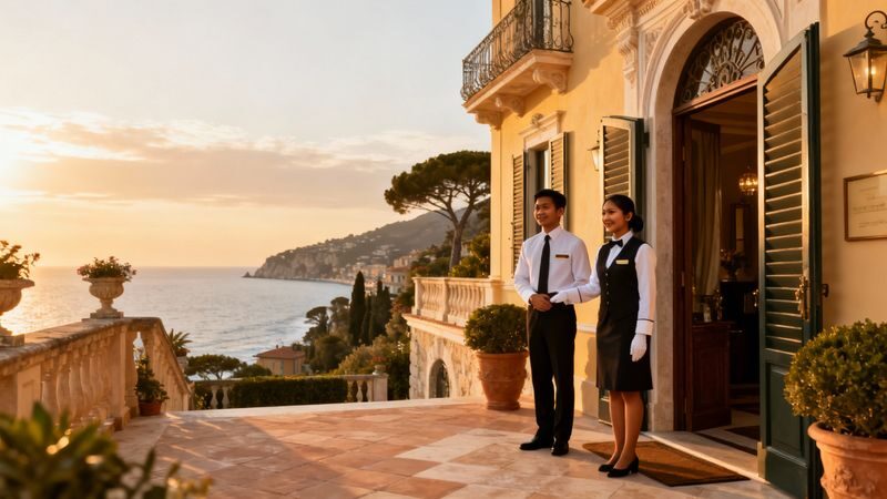 Coppia custodi filippini Riviera Ligure - coppia asiatica in villa di lusso