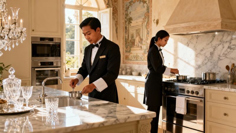 coppia domestici per residenza signorile - coppia filippina in villa di lusso