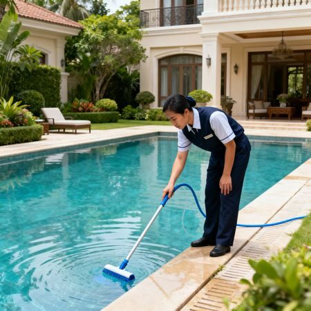 Coppia domestici manutenzione piscina - servizio per famiglie luxury