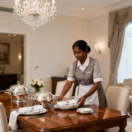 Agenzia colf filippine Ferrara - Housekeeper Sri Lanka prepara tavola elegante in villa ferrarese