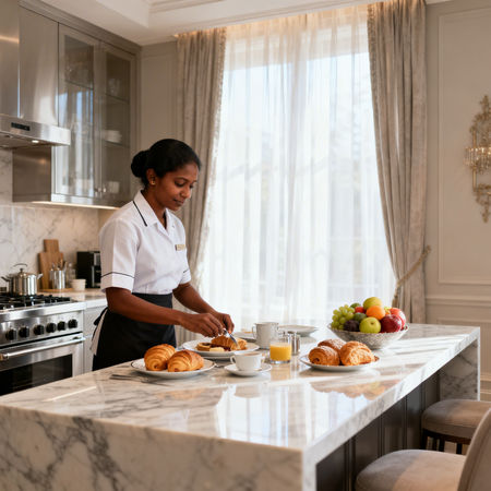 Agenzia domestici Carrara - domestica singalese che prepara colazione gourmet in casa elegante