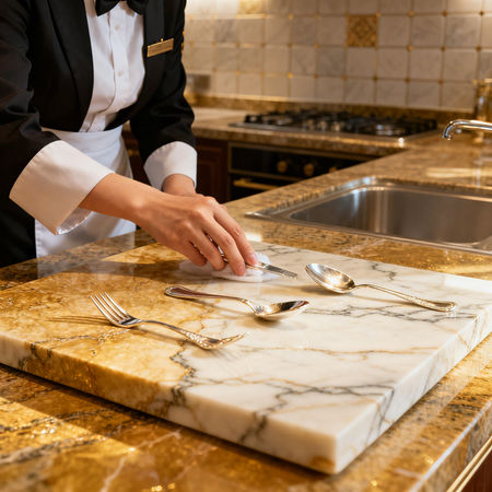 Agenzia per personale domestico Siena - mani esperte di domestico asiatico che lucidano posate d'argento