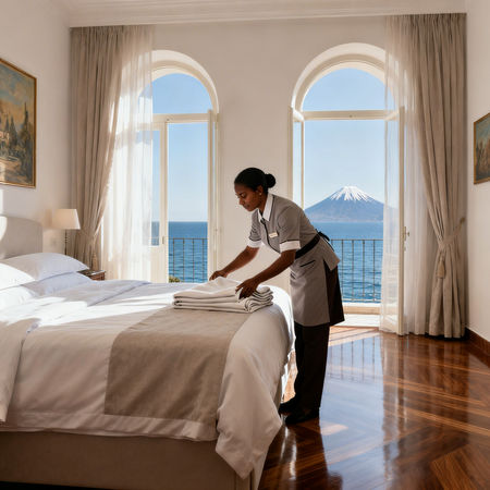Migliore agenzia domestici Taormina - housekeeper Sri Lanka che sistema biancheria in camera luxury