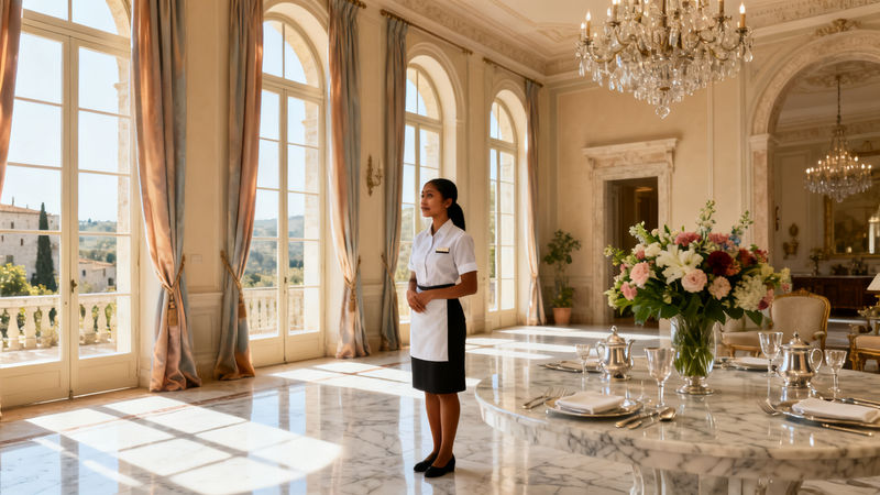 Agenzia colf filippine Ascoli Piceno - lavoratrice domestica asiatica in elegante villa italiana di lusso