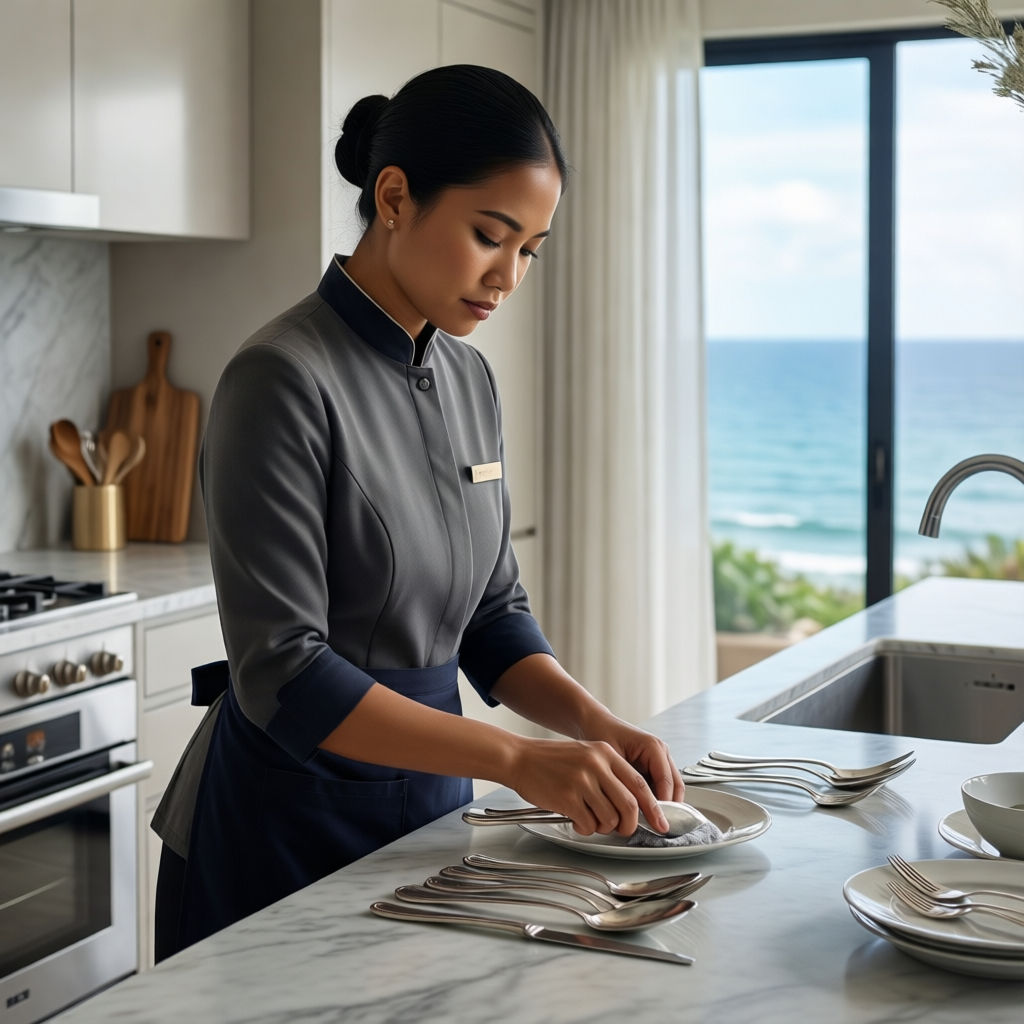 Colf Varazze domestica asiatica luxury preparazione argenteria vista mare cucina elegante