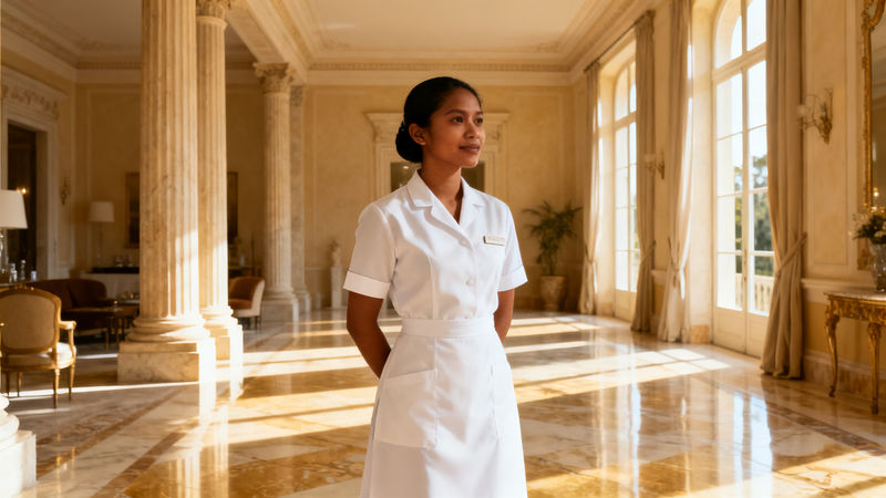 Migliore agenzia colf Novara - fotografia di una lavoratrice domestica asiatica in villa di lusso italiana