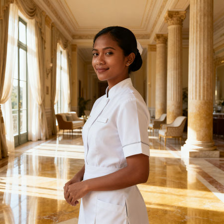 Migliore agenzia colf Novara - Lavoratrice domestica asiatica in villa italiana di lusso, ambiente esclusivo.