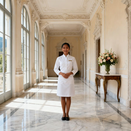 Migliore agenzia colf Trentino - domestica asiatica professionale in una villa di lusso con rifiniture eleganti